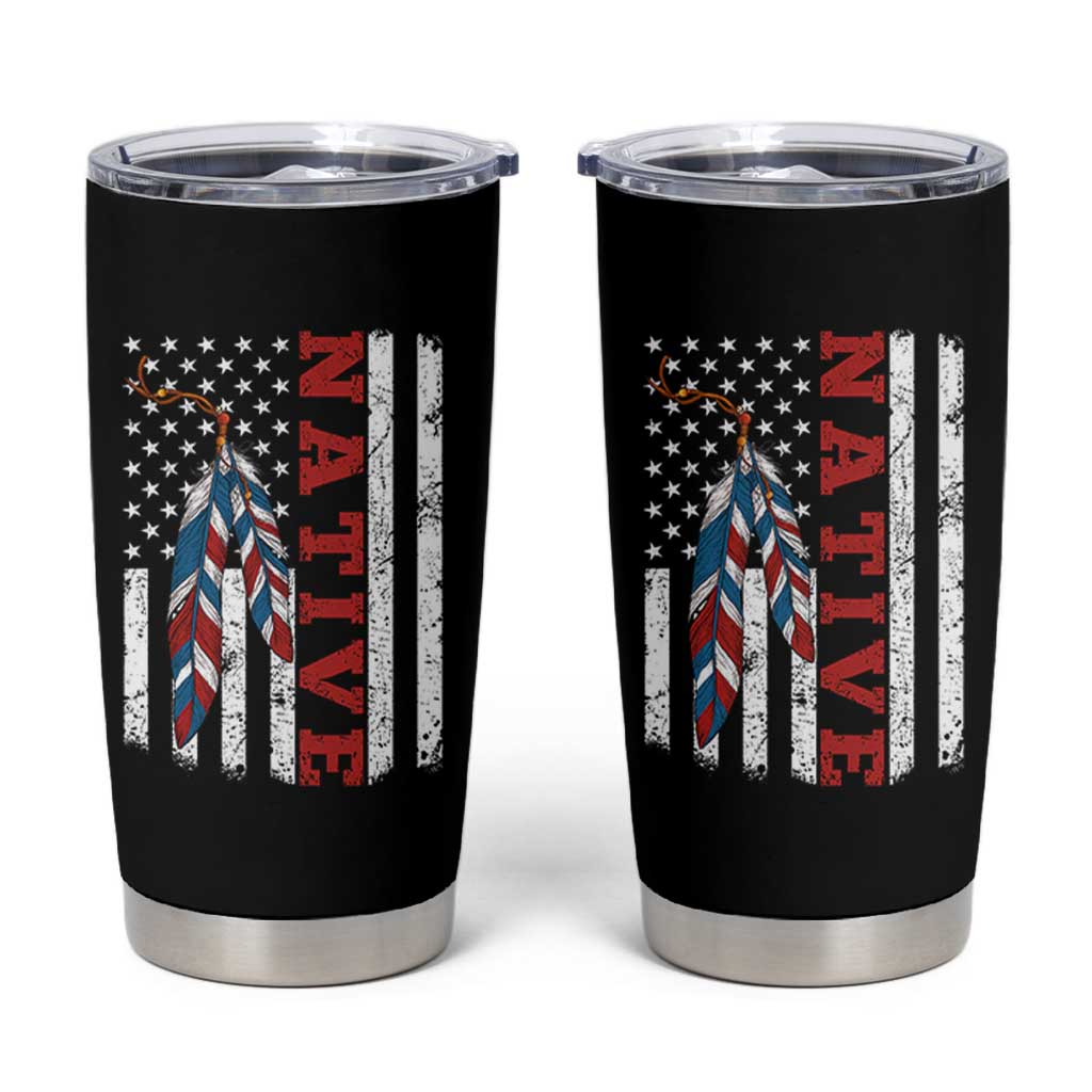 Native American Feathers Vintage USA Flag Tumbler Cup Proud Indigenous People - Wonder Print Shop