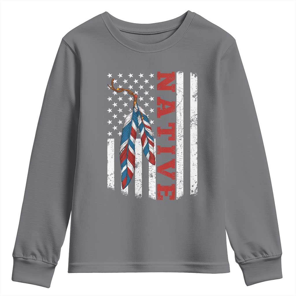 Native American Feathers Vintage USA Flag Youth Sweatshirt Proud Indigenous People - Wonder Print Shop