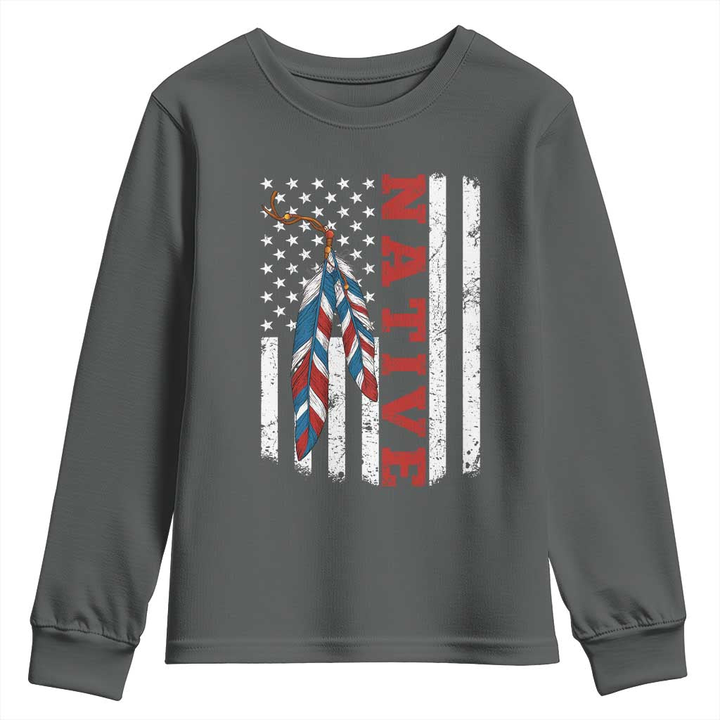 Native American Feathers Vintage USA Flag Youth Sweatshirt Proud Indigenous People - Wonder Print Shop