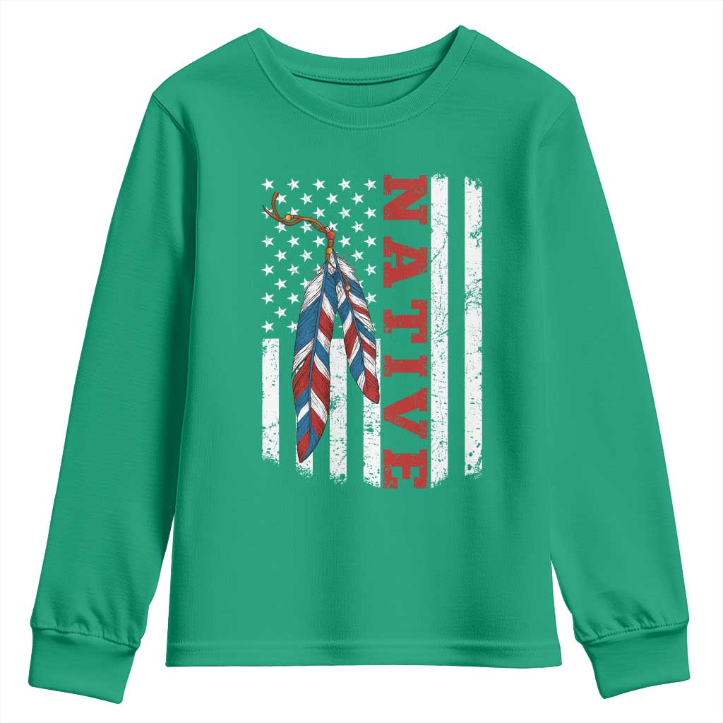 Native American Feathers Vintage USA Flag Youth Sweatshirt Proud Indigenous People - Wonder Print Shop