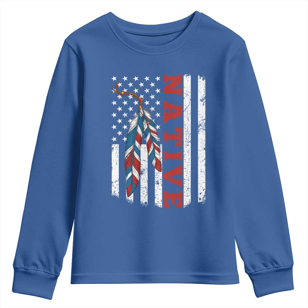 Native American Feathers Vintage USA Flag Youth Sweatshirt Proud Indigenous People - Wonder Print Shop