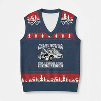 Funny Camel Towing When Its Wedged In Tight We Will Pull It Out V-Neck Knit Sweater Vest Adult Humor - Wonder Print Shop