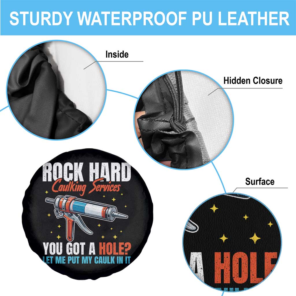 Funny Rock Hard Caulking Services Spare Tire Cover Offensive Embarrassing Inappropriate Adult Humor - Wonder Print Shop