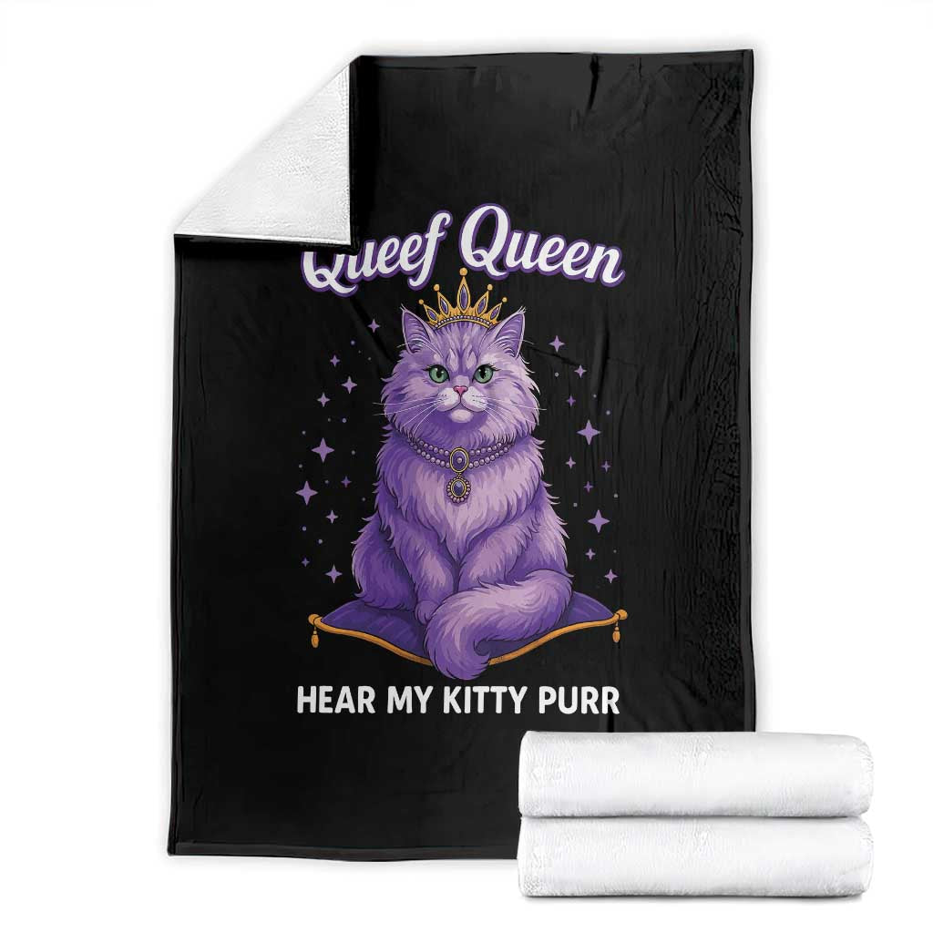 Funny Queef Queen Cat Throw Blanket Hear My Kitty Purr Inappropriate Dirty Adult Humor - Wonder Print Shop