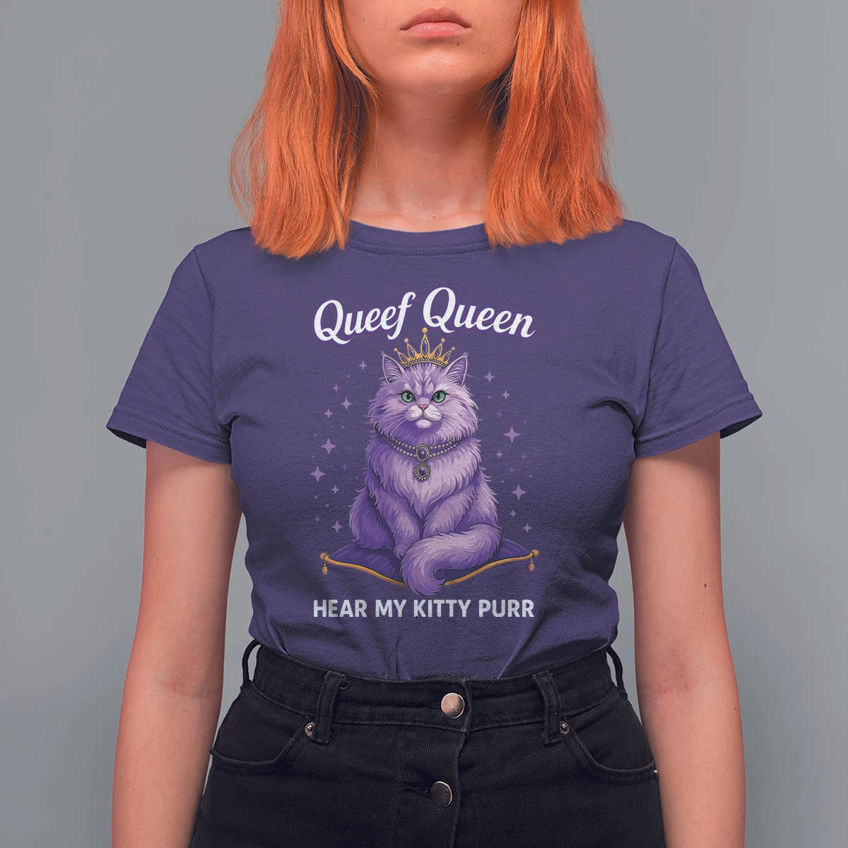 Funny Queef Queen Cat T Shirt For Women Hear My Kitty Purr Inappropriate Dirty Adult Humor - Wonder Print Shop