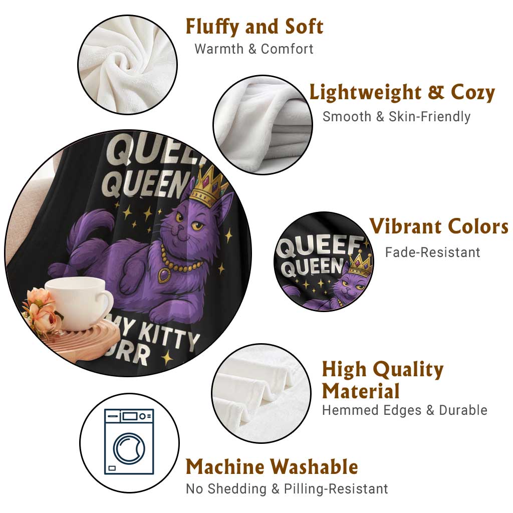 Funny Queef Queen Cat Throw Blanket Hear My Kitty Purr Inappropriate Dirty Adult Humor Jokes - Wonder Print Shop