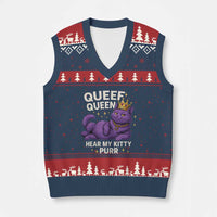 Funny Queef Queen Cat V-Neck Knit Sweater Vest Hear My Kitty Purr Inappropriate Dirty Adult Humor Jokes - Wonder Print Shop