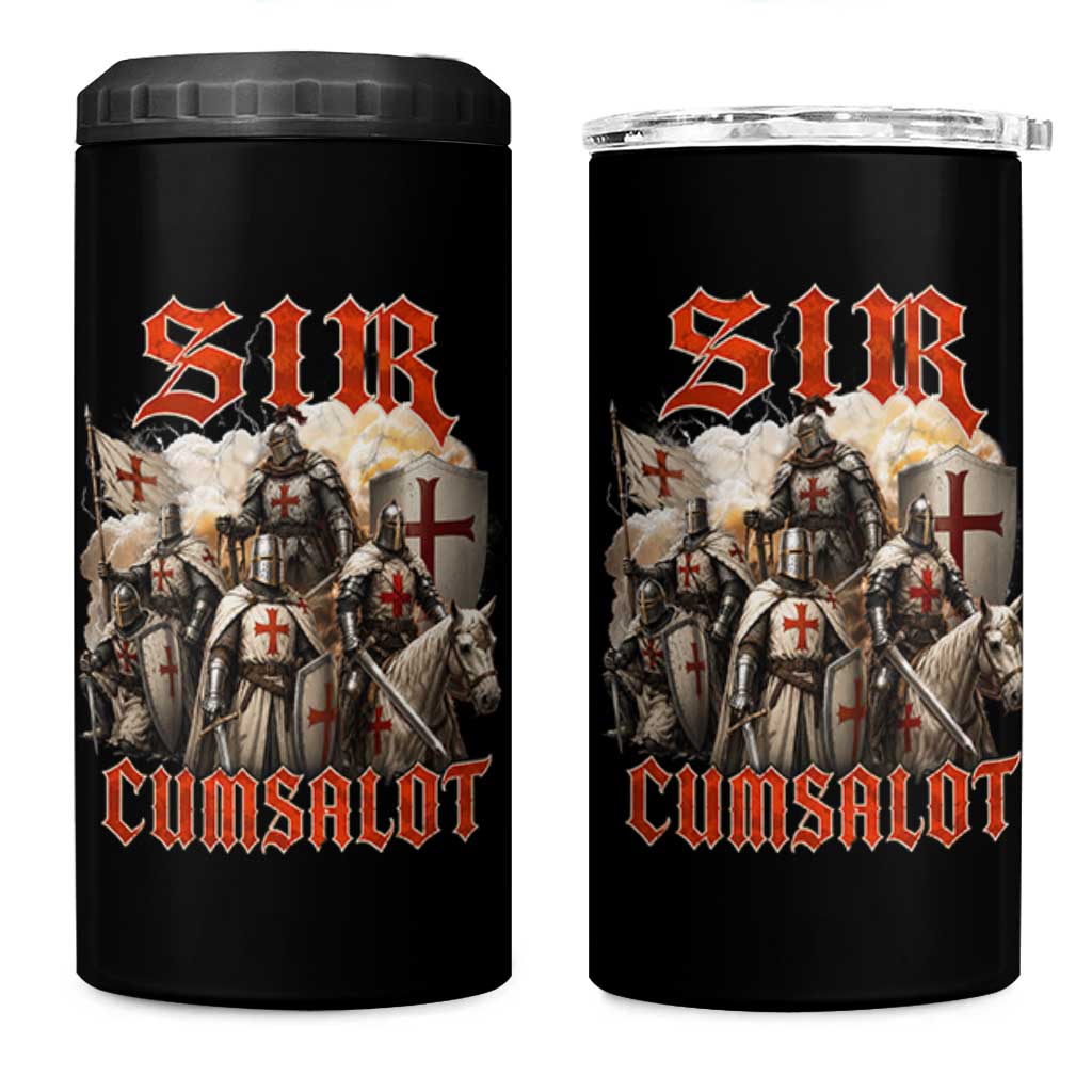 Sir Cumsalot Funny Offensive Knight Meme Bootleg Graphic 4 in 1 Can Cooler Tumbler