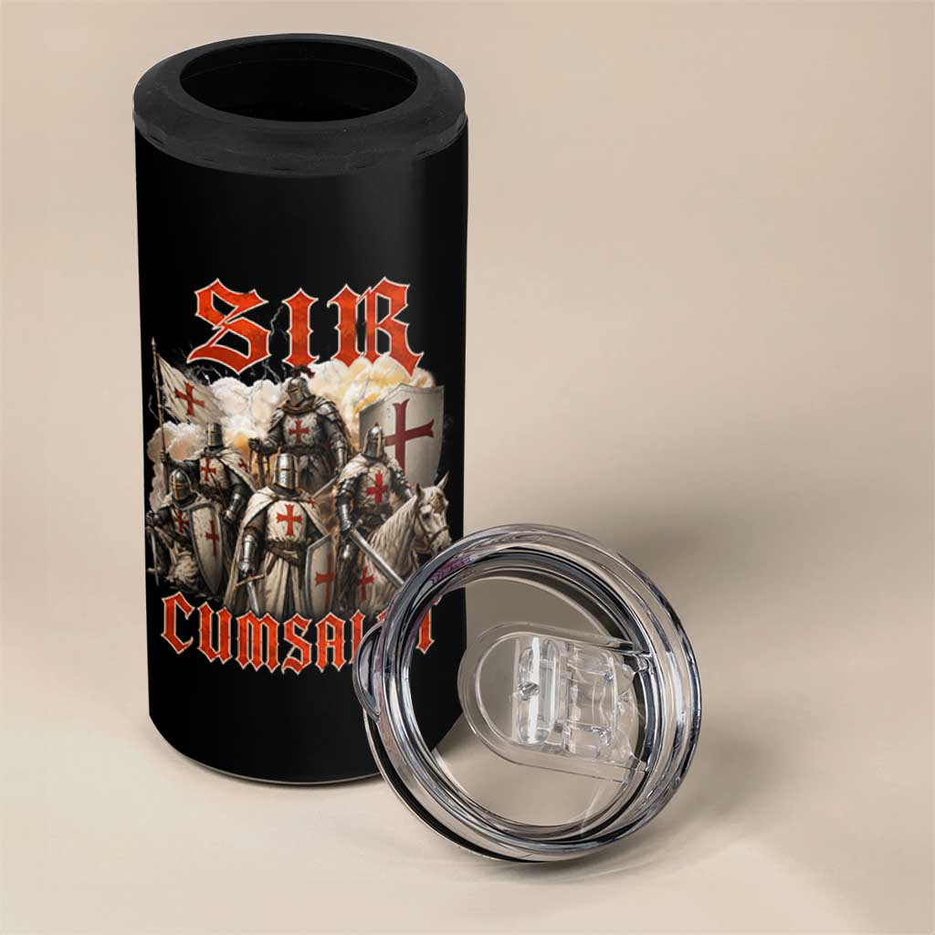 Sir Cumsalot Funny Offensive Knight Meme Bootleg Graphic 4 in 1 Can Cooler Tumbler