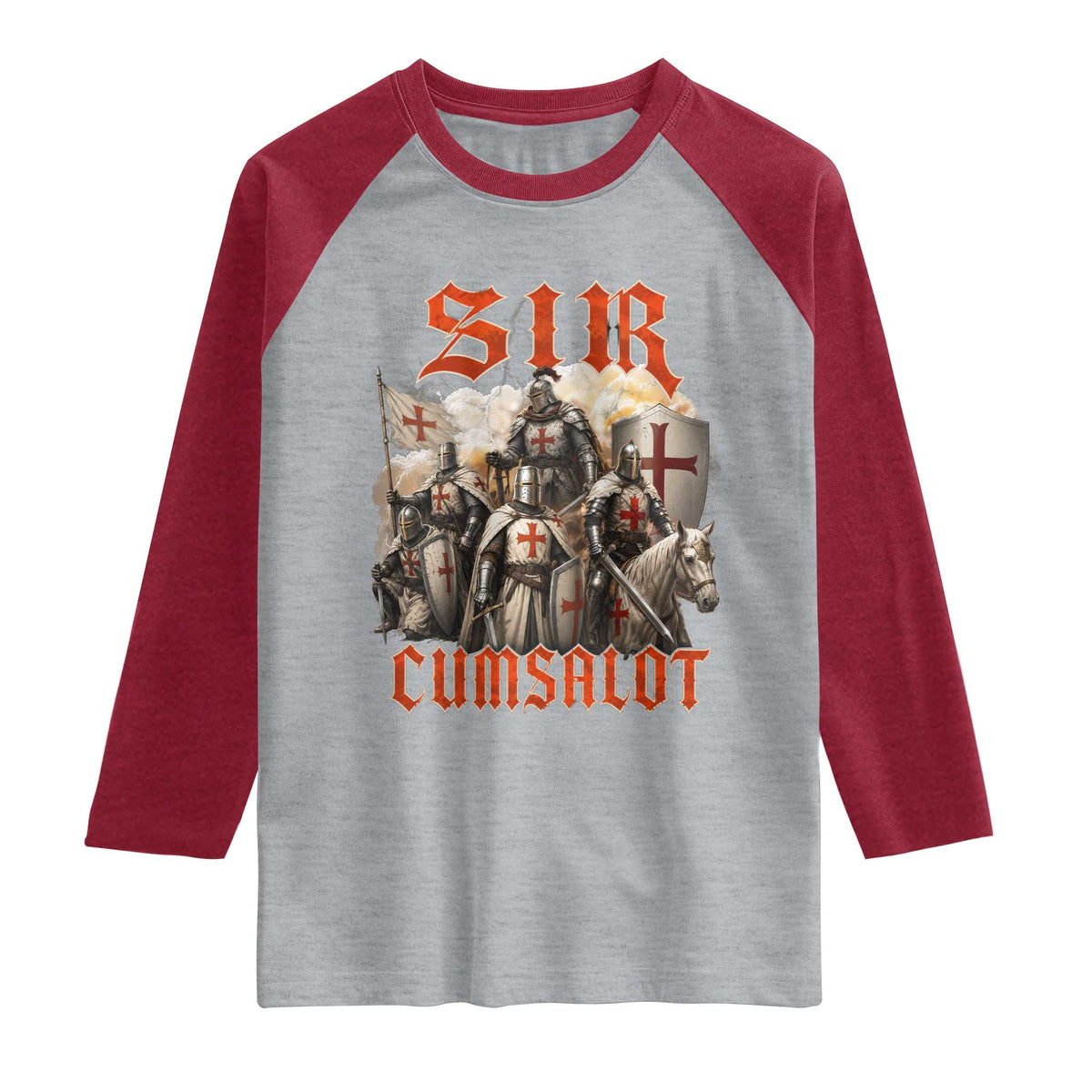 Sir Cumsalot Funny Offensive Knight Meme Bootleg Graphic Raglan Shirt