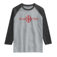 Deus Vult Catholic Knight Templar Crusader Cross Raglan Shirt