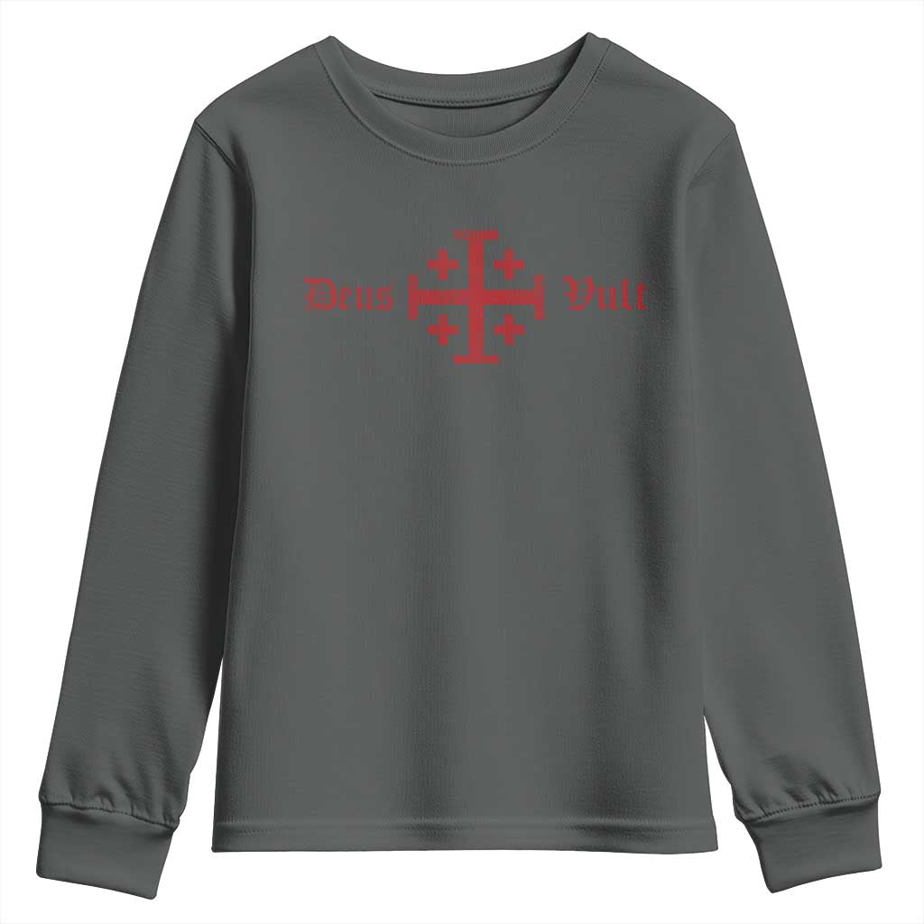 Deus Vult Catholic Knight Templar Crusader Cross Youth Sweatshirt