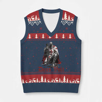 Deus Vult Knights Templar Gun Lover V-Neck Knit Sweater Vest Crusader Cross Soldier of Christ