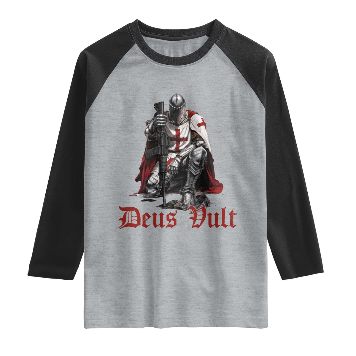 Deus Vult Knights Templar Gun Lover Raglan Shirt Crusader Cross Soldier of Christ