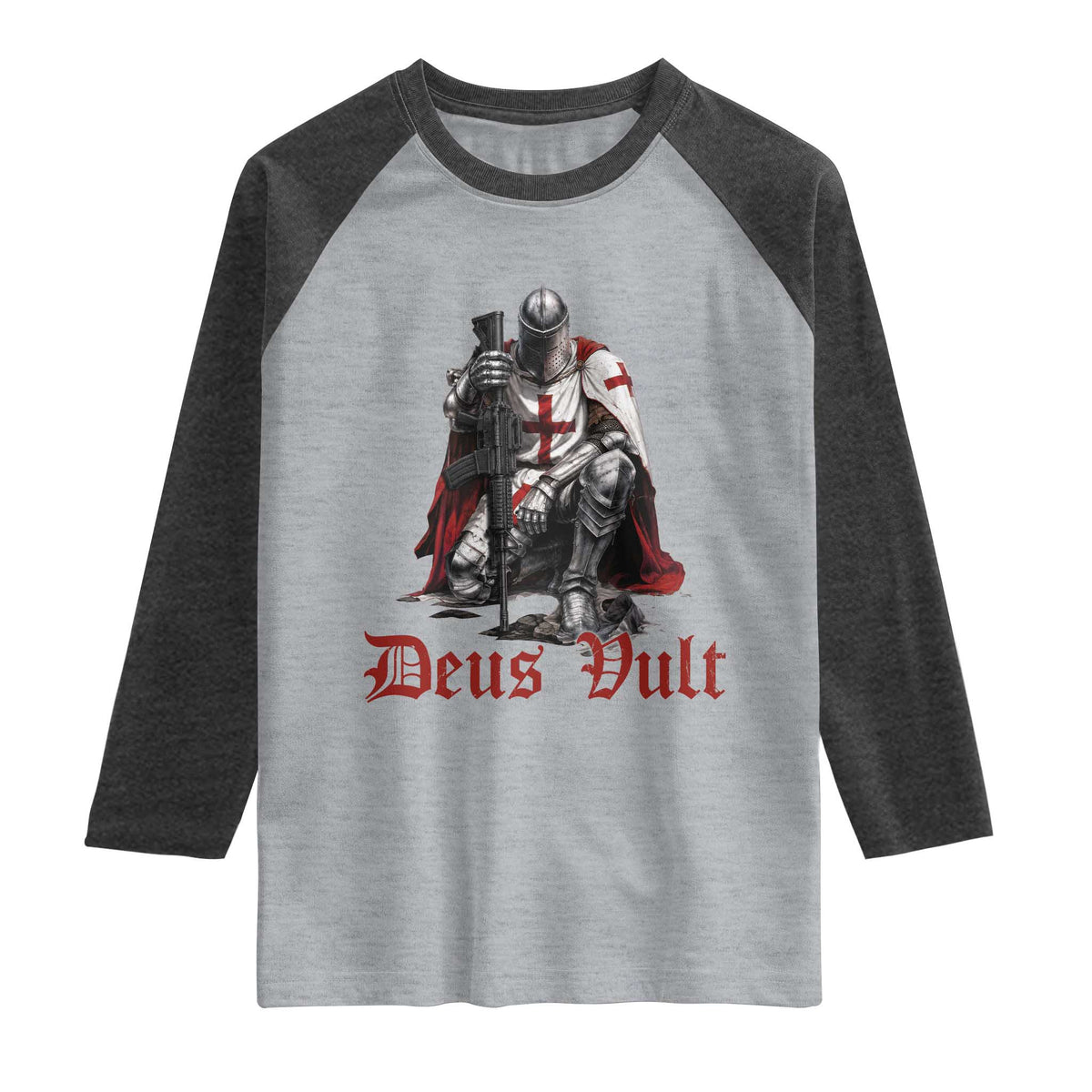 Deus Vult Knights Templar Gun Lover Raglan Shirt Crusader Cross Soldier of Christ