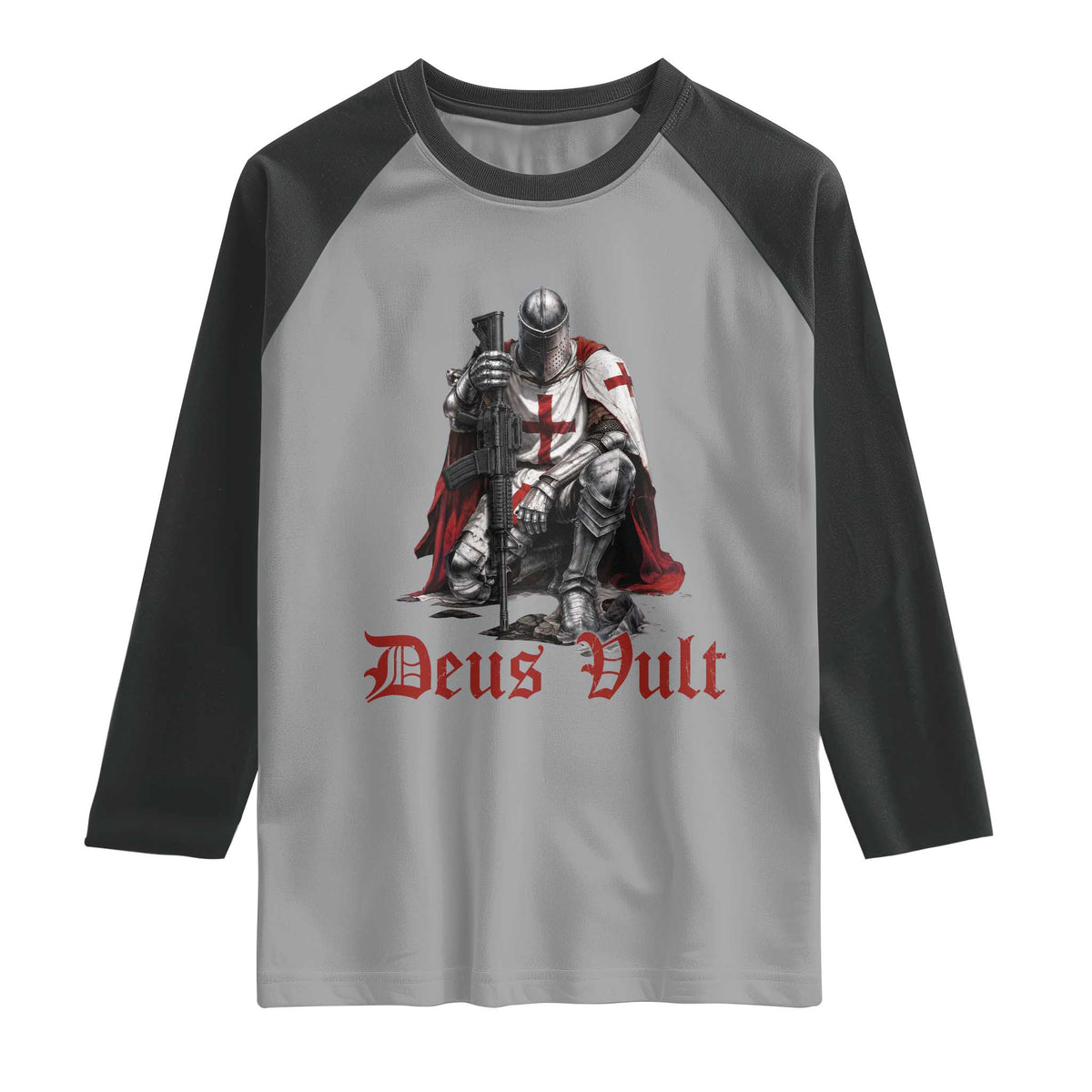 Deus Vult Knights Templar Gun Lover Raglan Shirt Crusader Cross Soldier of Christ