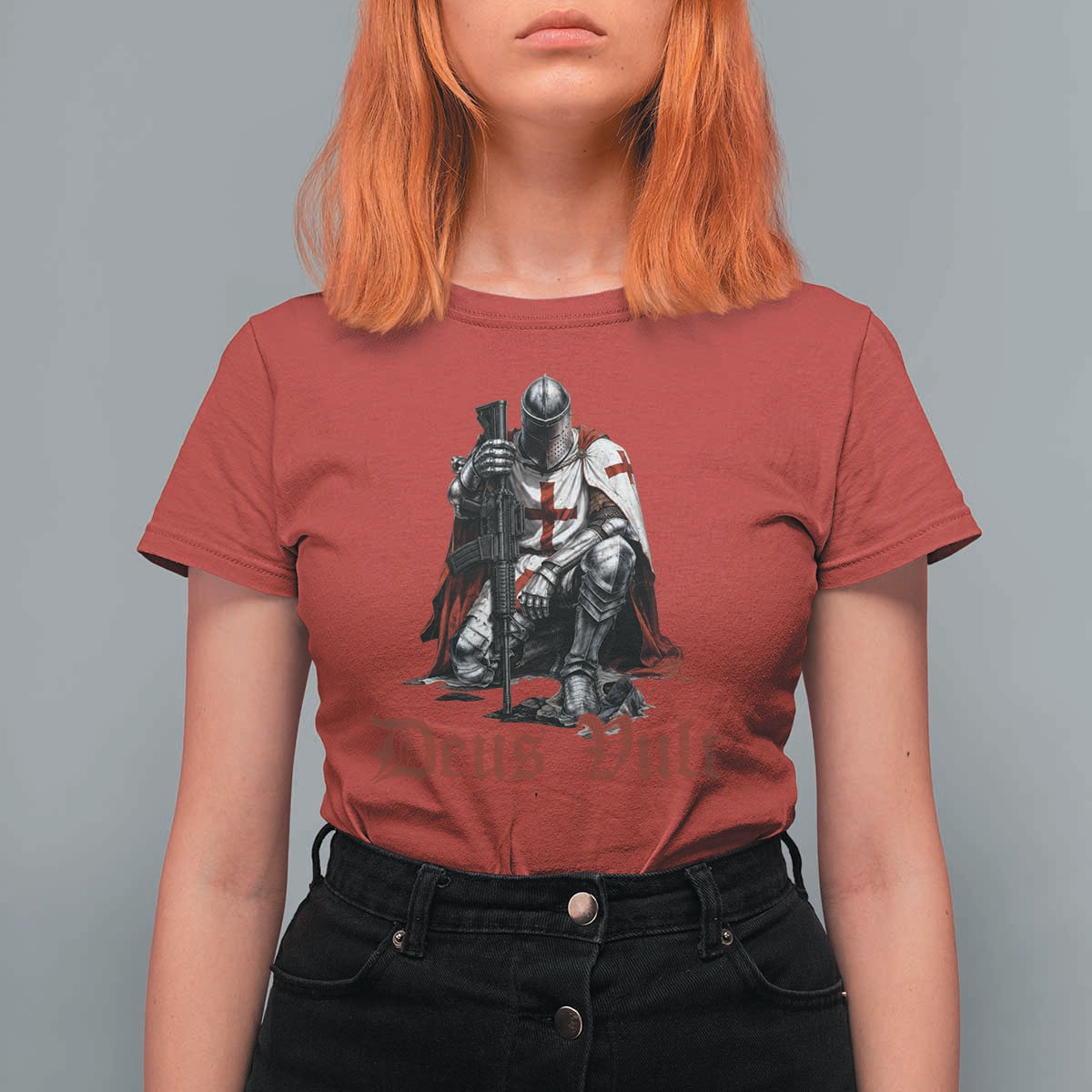 Deus Vult Knights Templar Gun Lover T Shirt For Women Crusader Cross Soldier of Christ