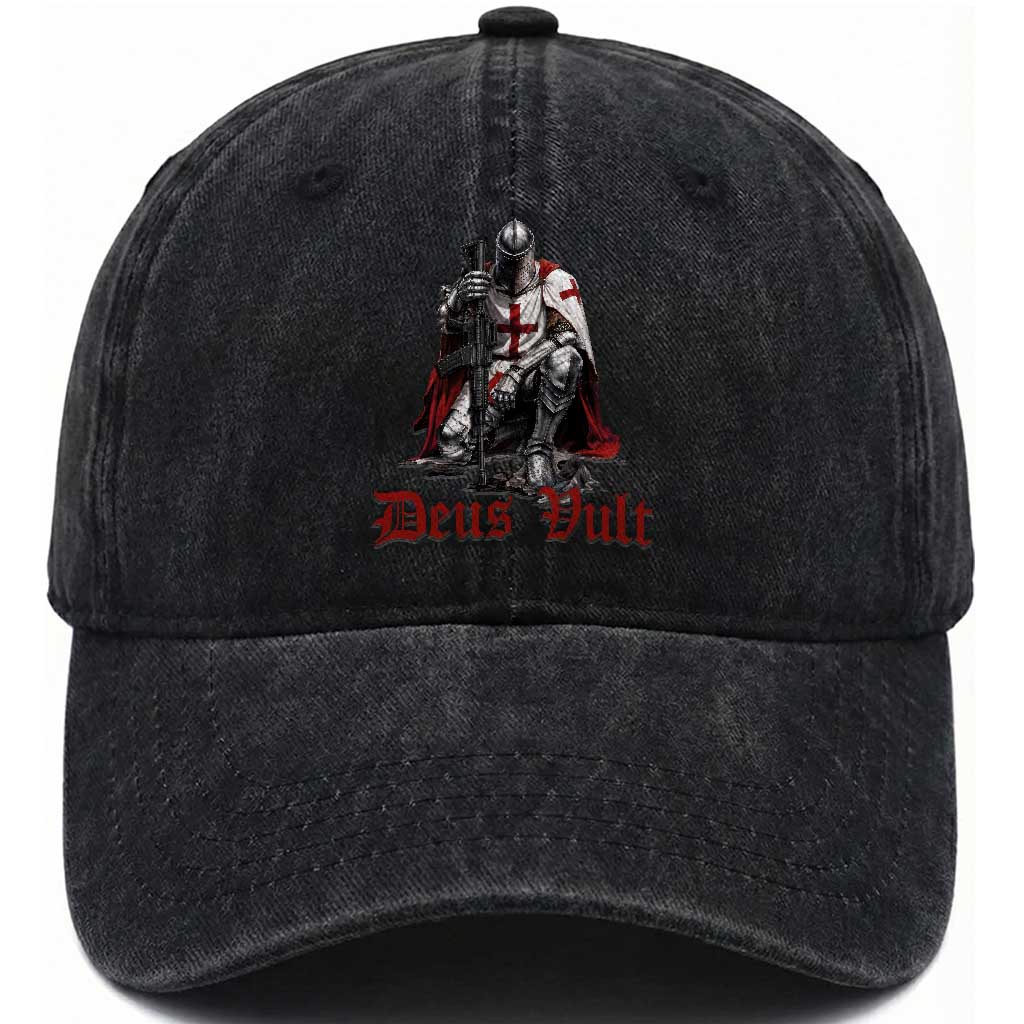 Deus Vult Knights Templar Gun Lover Washed Cotton Baseball Cap Crusader Cross Soldier of Christ