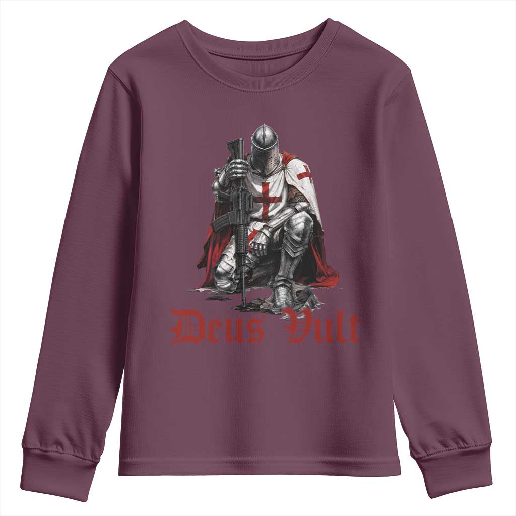 Deus Vult Knights Templar Gun Lover Youth Sweatshirt Crusader Cross Soldier of Christ