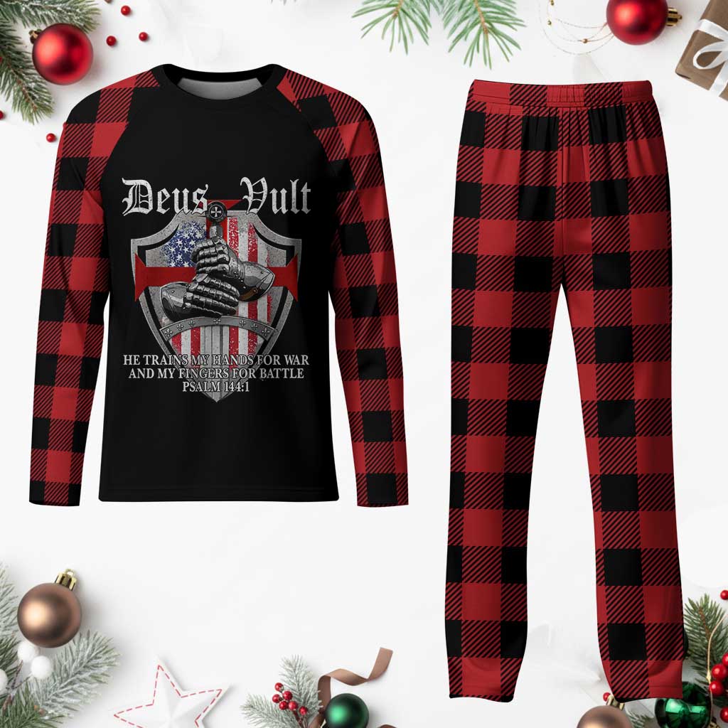 Deus Vult Knights Templar Plaid Pajama Set He Trains My Hands For War And My Fingers For Battle