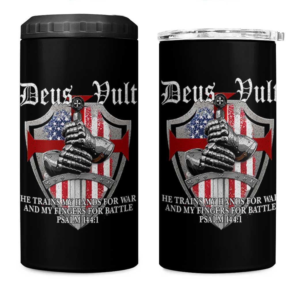 Deus Vult Knights Templar 4 in 1 Can Cooler Tumbler He Trains My Hands For War And My Fingers For Battle