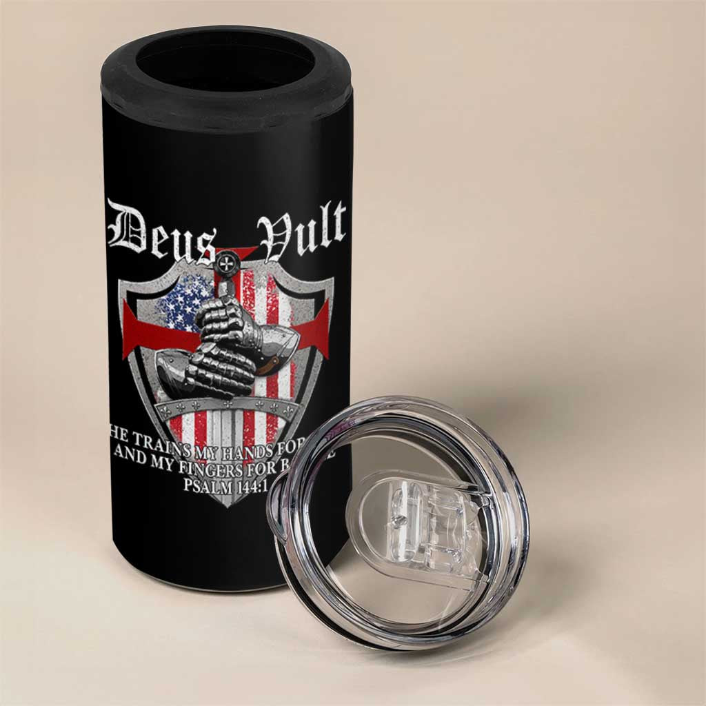 Deus Vult Knights Templar 4 in 1 Can Cooler Tumbler He Trains My Hands For War And My Fingers For Battle