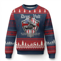 Deus Vult Knights Templar Ugly Christmas Sweater He Trains My Hands For War And My Fingers For Battle