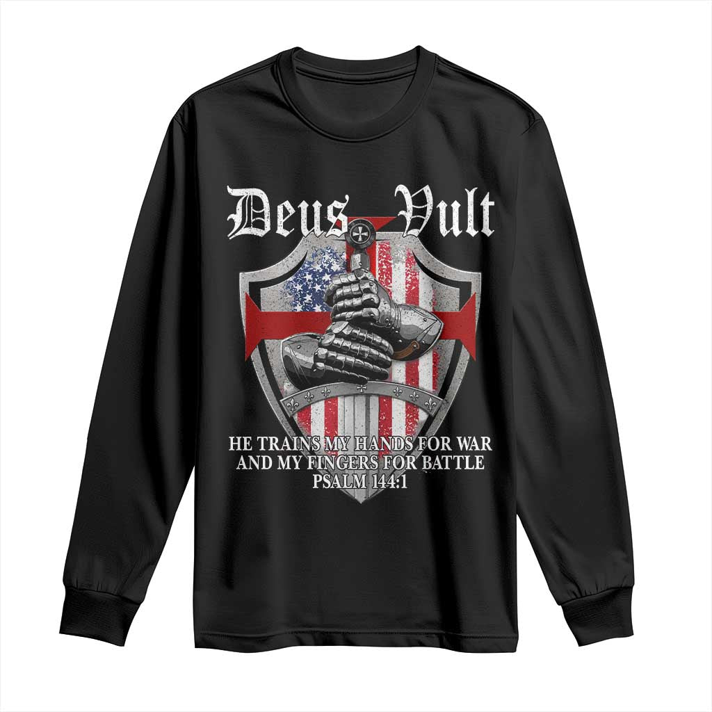 Deus Vult Knights Templar Long Sleeve Shirt He Trains My Hands For War And My Fingers For Battle