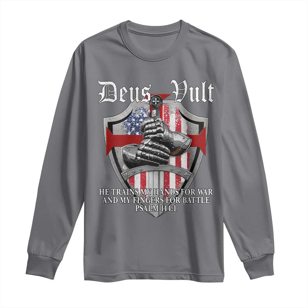 Deus Vult Knights Templar Long Sleeve Shirt He Trains My Hands For War And My Fingers For Battle