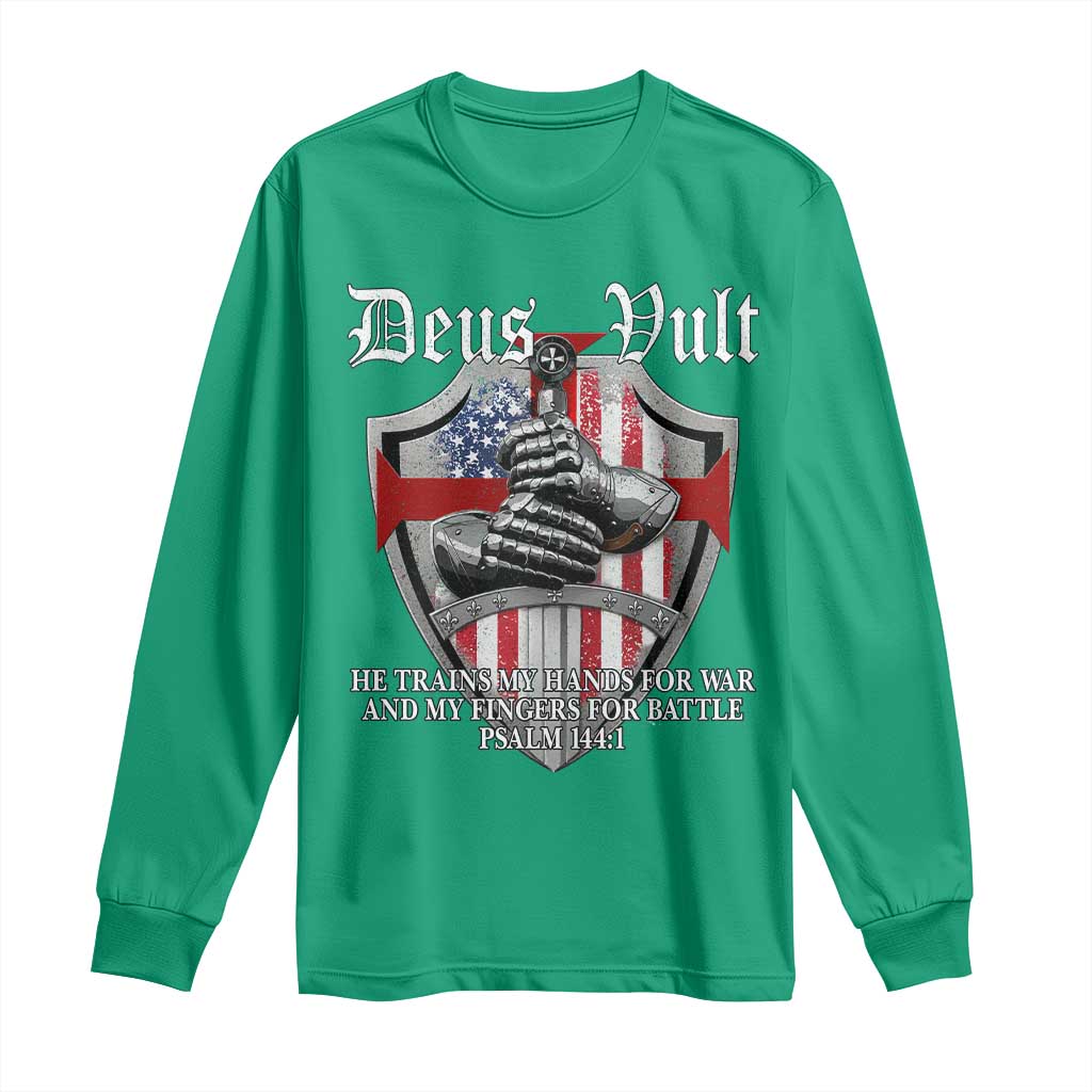 Deus Vult Knights Templar Long Sleeve Shirt He Trains My Hands For War And My Fingers For Battle