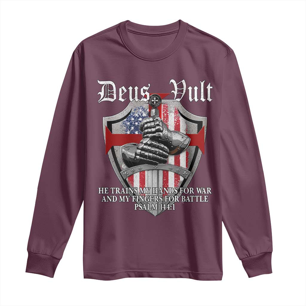 Deus Vult Knights Templar Long Sleeve Shirt He Trains My Hands For War And My Fingers For Battle