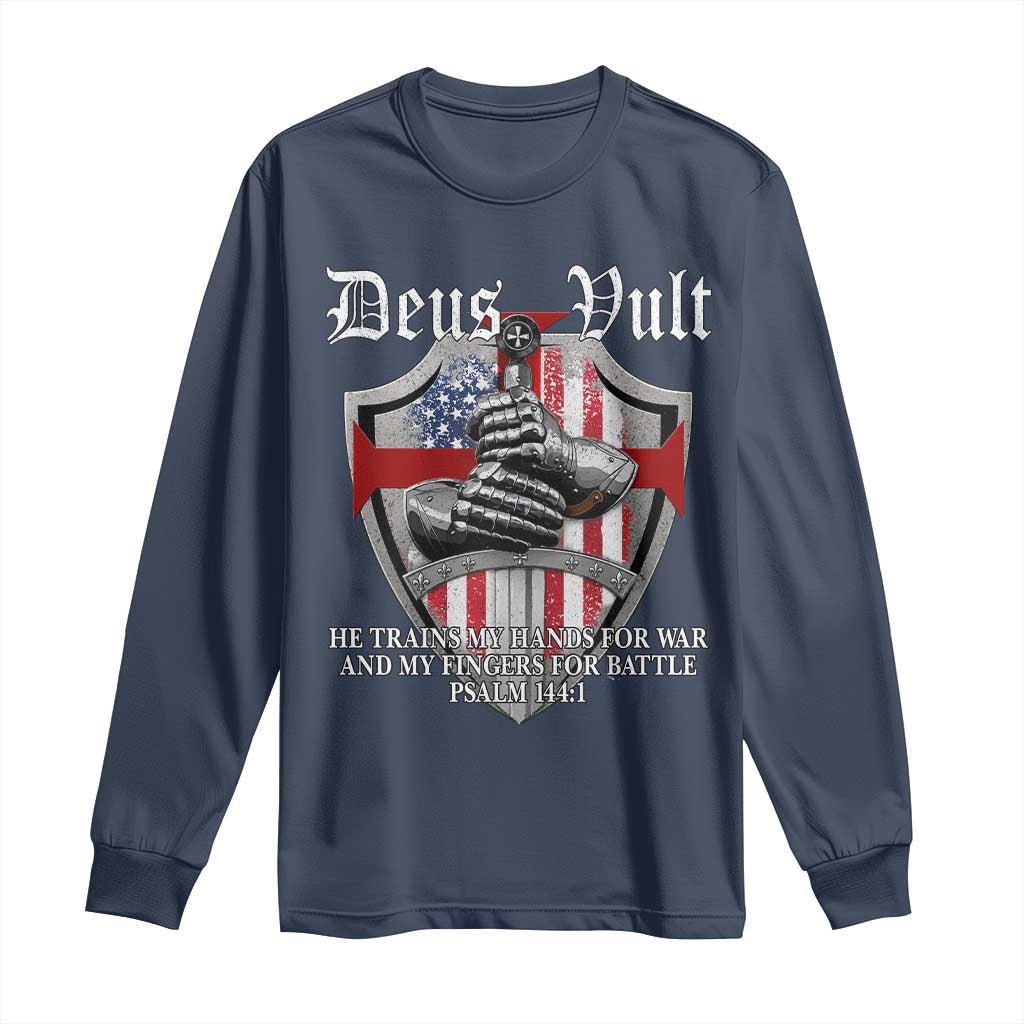 Deus Vult Knights Templar Long Sleeve Shirt He Trains My Hands For War And My Fingers For Battle