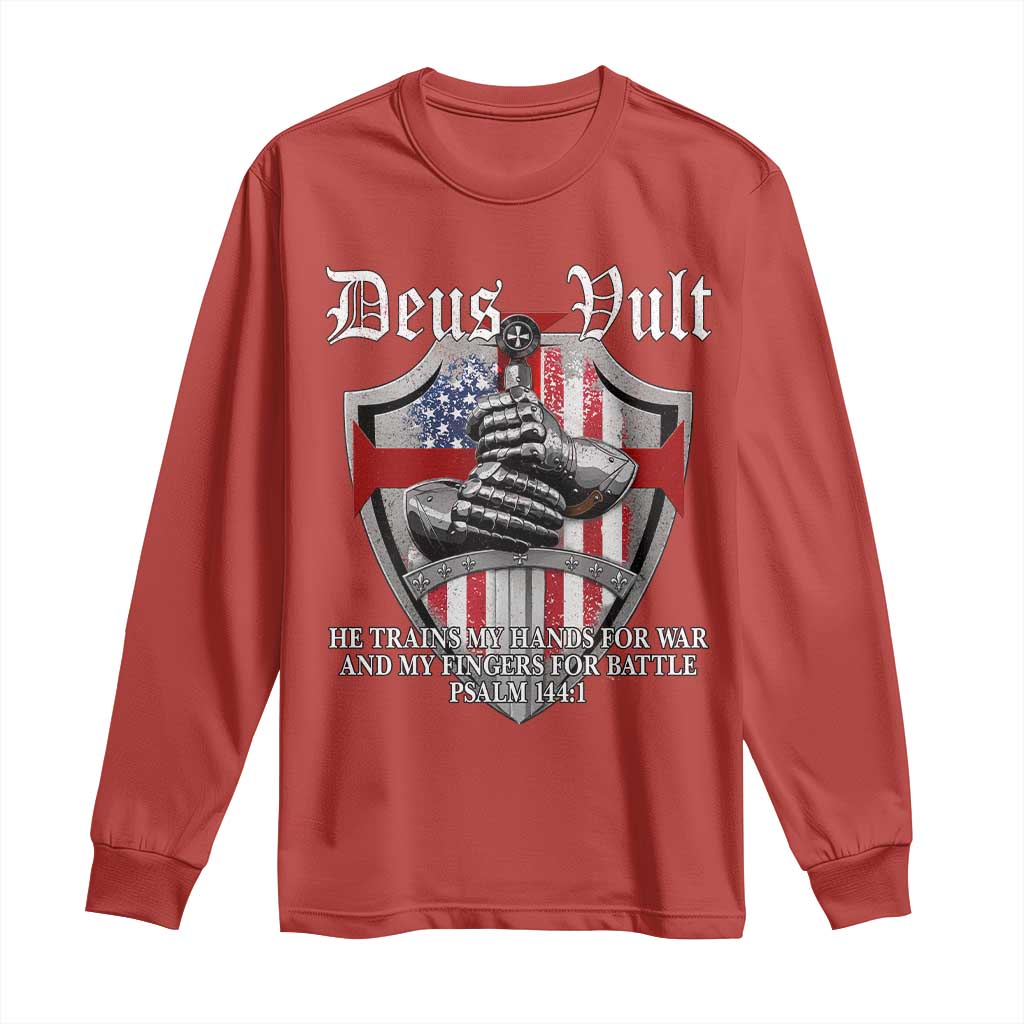 Deus Vult Knights Templar Long Sleeve Shirt He Trains My Hands For War And My Fingers For Battle