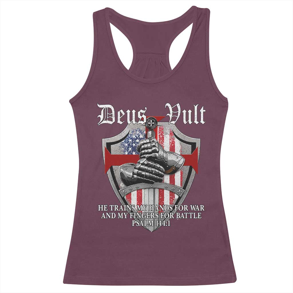 Deus Vult Knights Templar Racerback Tank Top He Trains My Hands For War And My Fingers For Battle