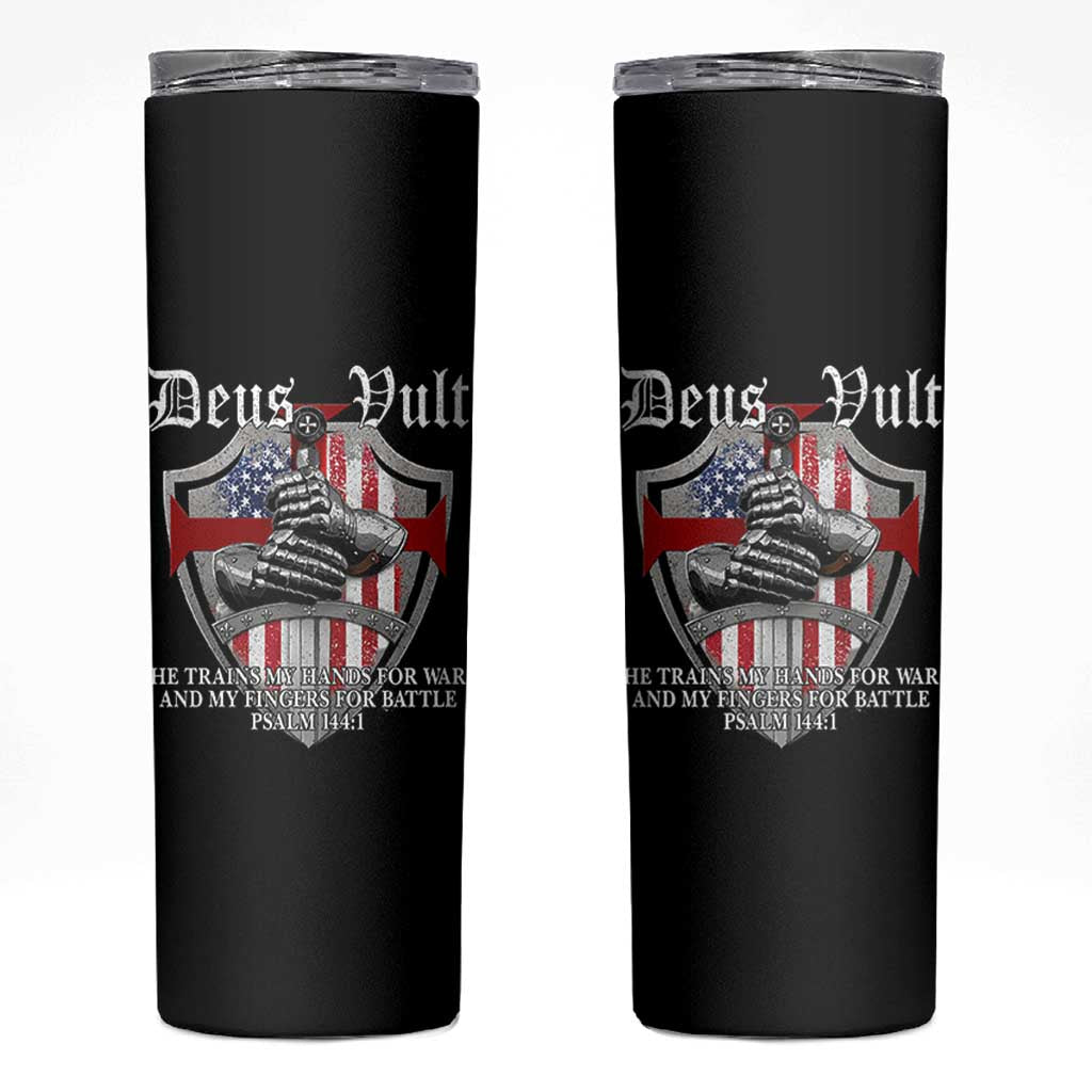 Deus Vult Knights Templar Skinny Tumbler He Trains My Hands For War And My Fingers For Battle