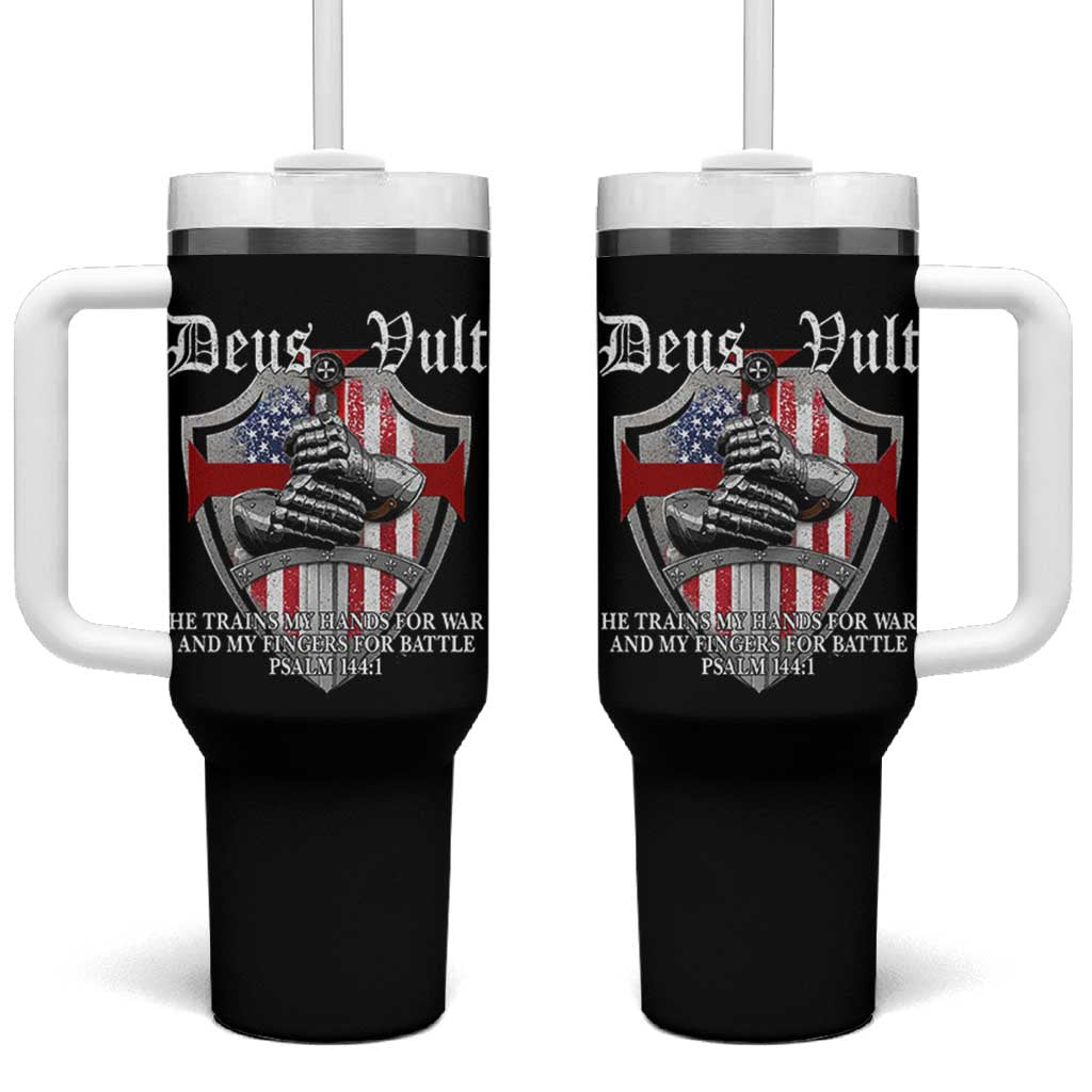 Deus Vult Knights Templar Tumbler With Handle He Trains My Hands For War And My Fingers For Battle
