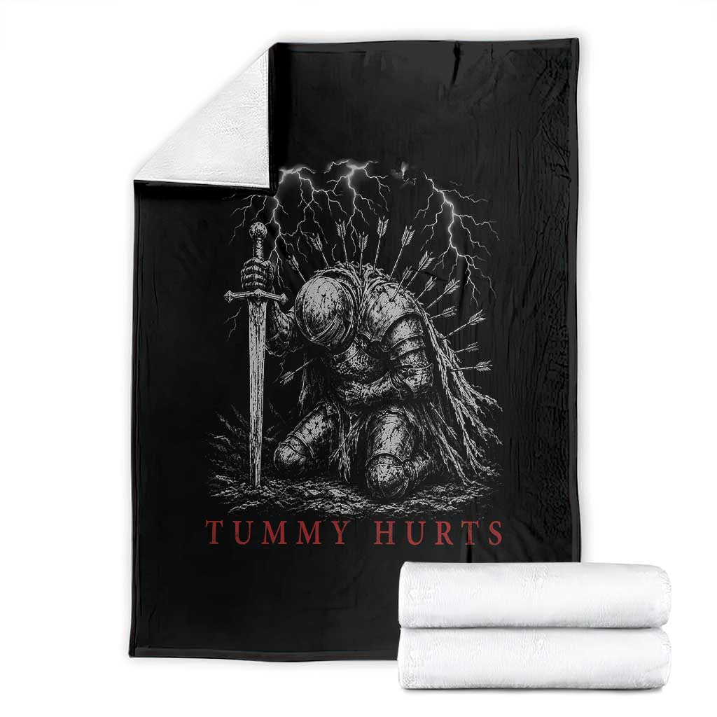 Tummy Hurts Funny Medieval Knight Dark Fantasy Humor Throw Blanket