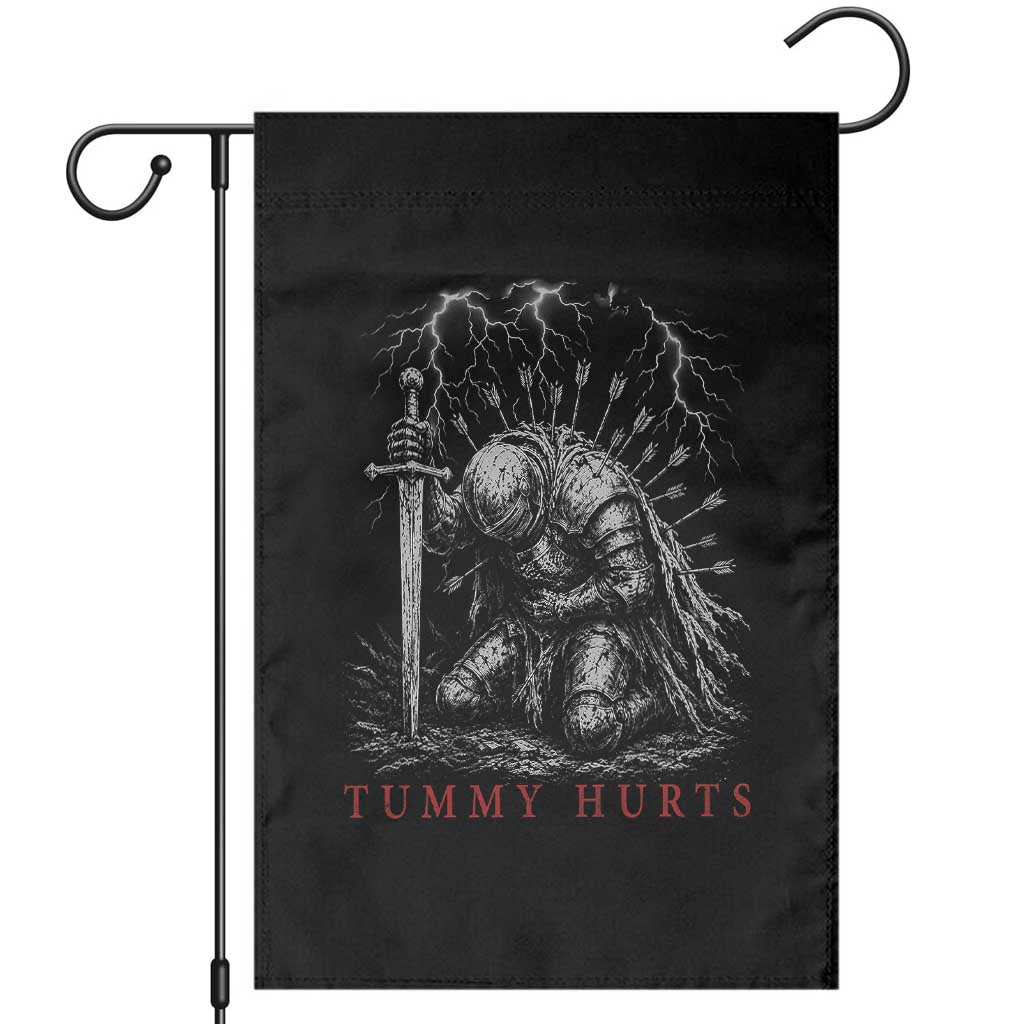 Tummy Hurts Funny Medieval Knight Dark Fantasy Humor Garden Flag