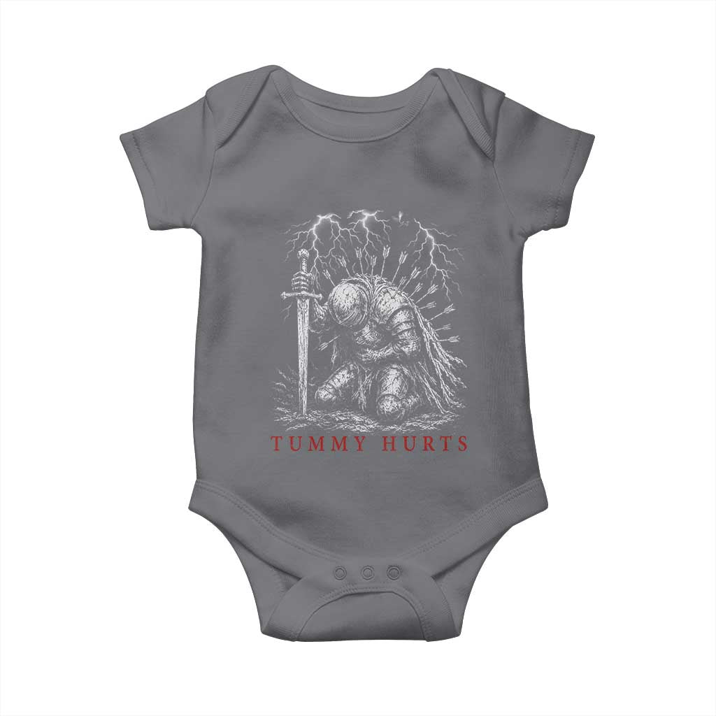 Tummy Hurts Funny Medieval Knight Dark Fantasy Humor Baby Onesie