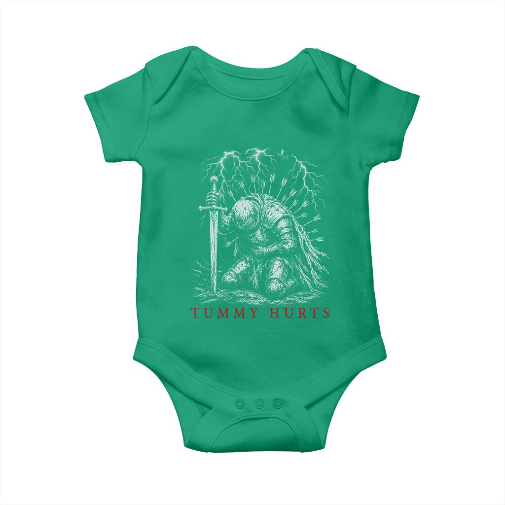 Tummy Hurts Funny Medieval Knight Dark Fantasy Humor Baby Onesie