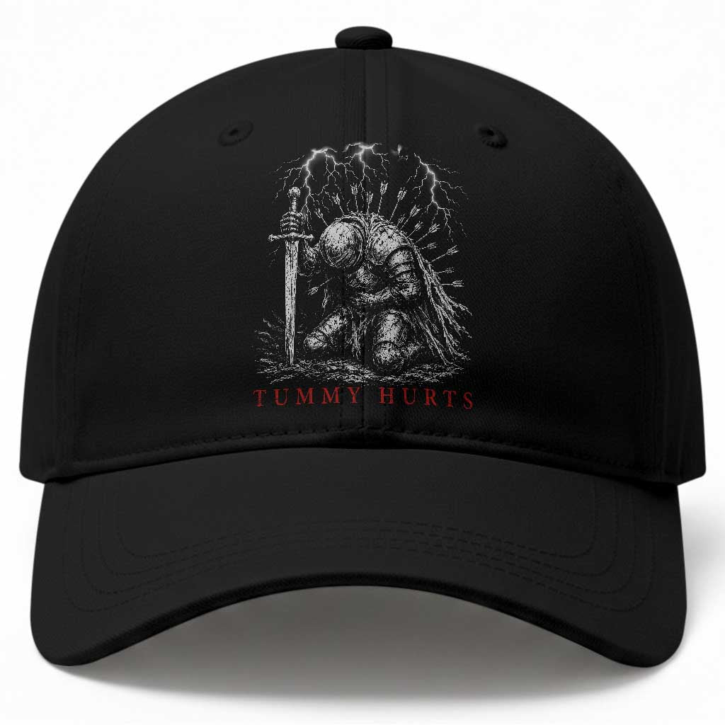 Tummy Hurts Funny Medieval Knight Dark Fantasy Humor Baseball Cap