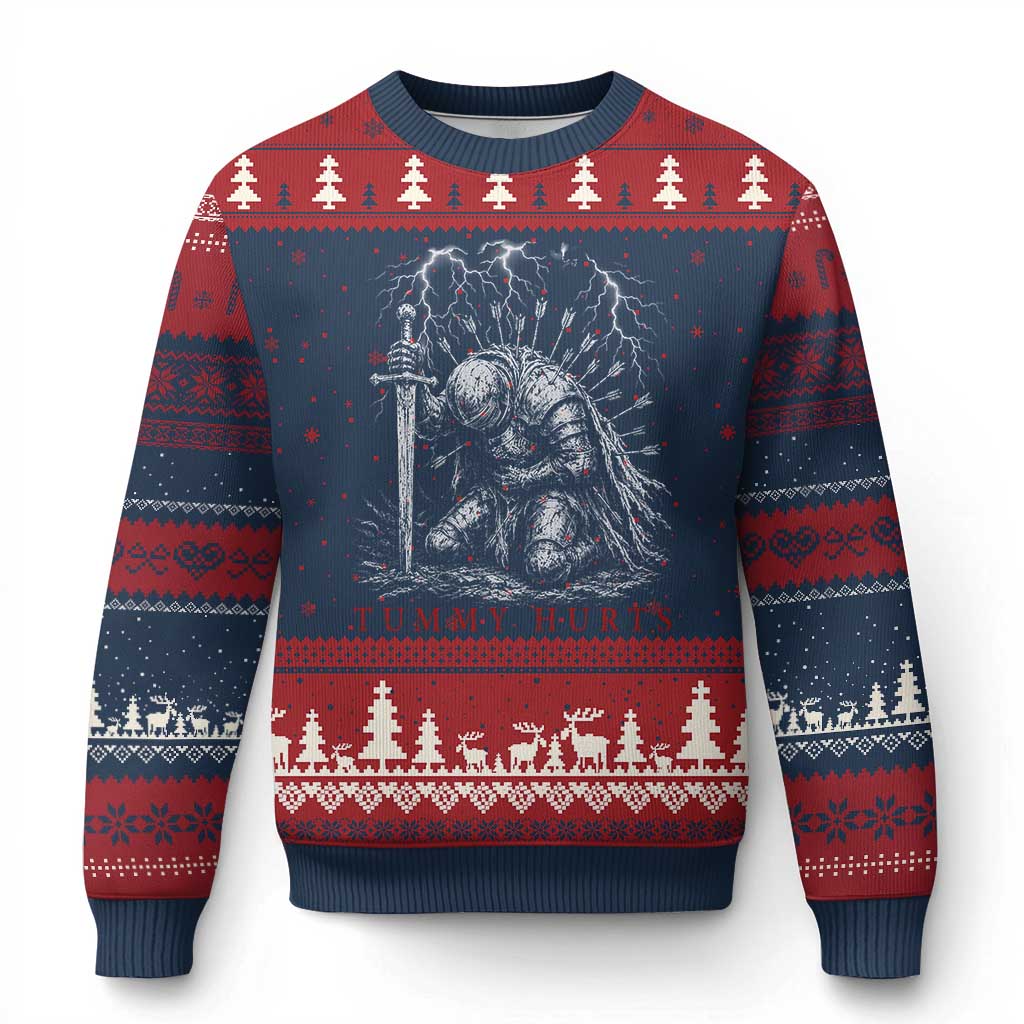 Tummy Hurts Funny Medieval Knight Dark Fantasy Humor Ugly Christmas Sweater