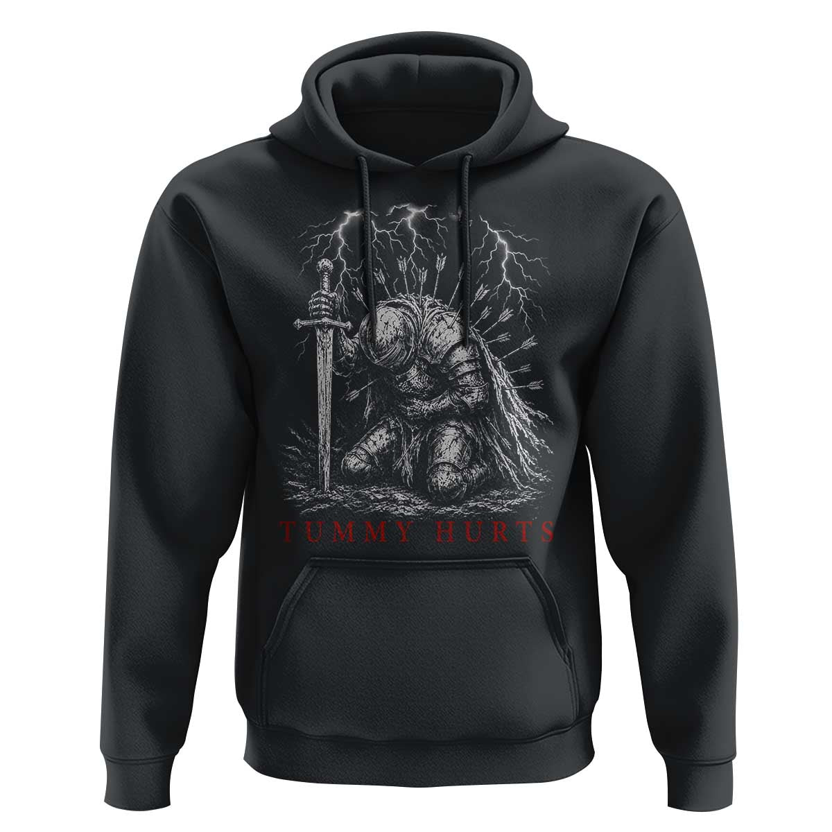 Tummy Hurts Funny Medieval Knight Dark Fantasy Humor Hoodie