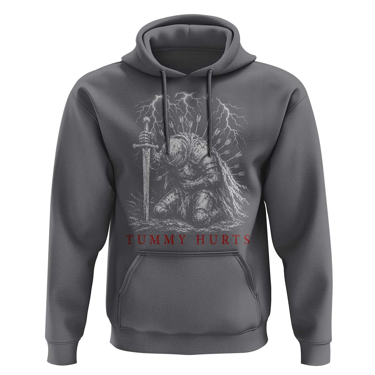 Tummy Hurts Funny Medieval Knight Dark Fantasy Humor Hoodie