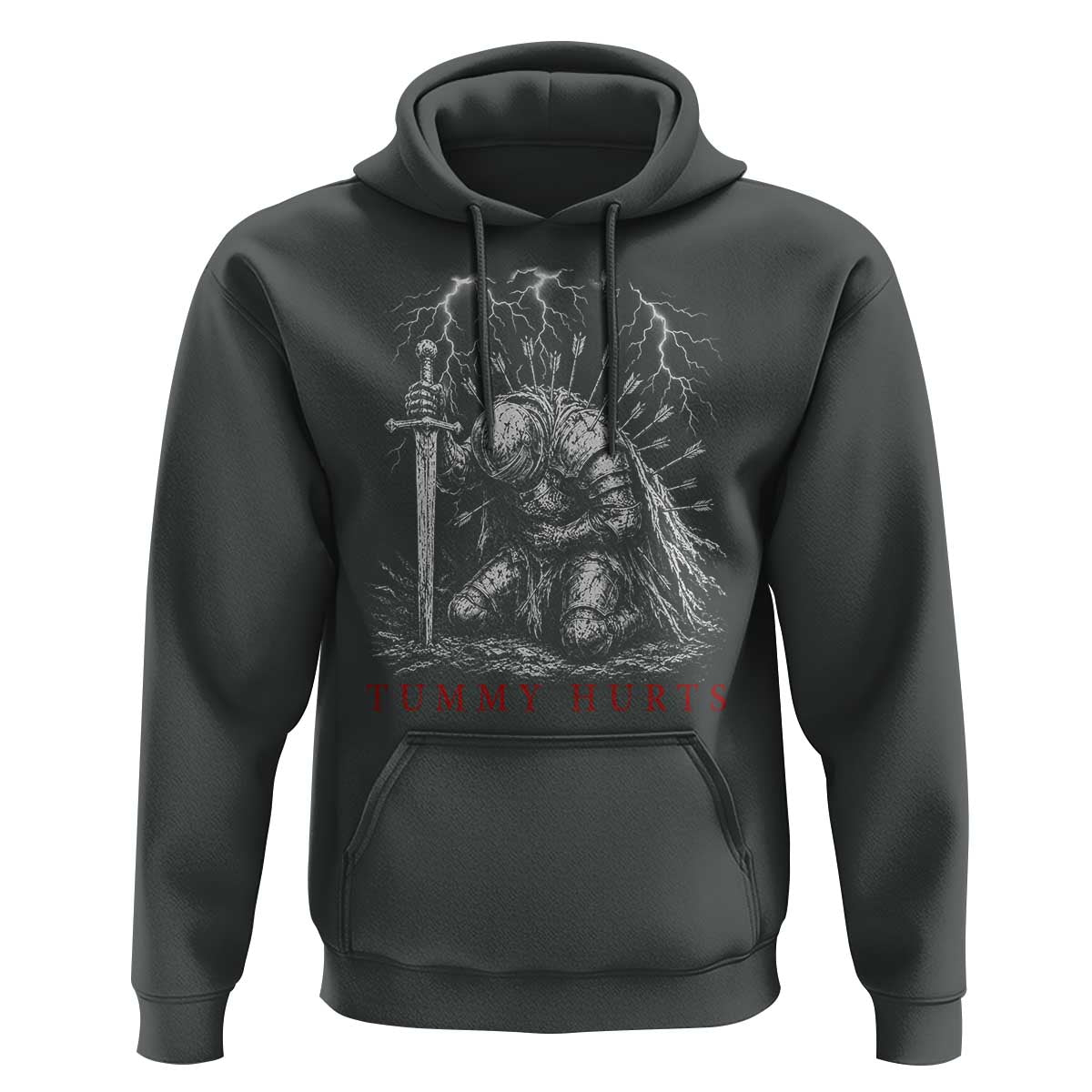 Tummy Hurts Funny Medieval Knight Dark Fantasy Humor Hoodie