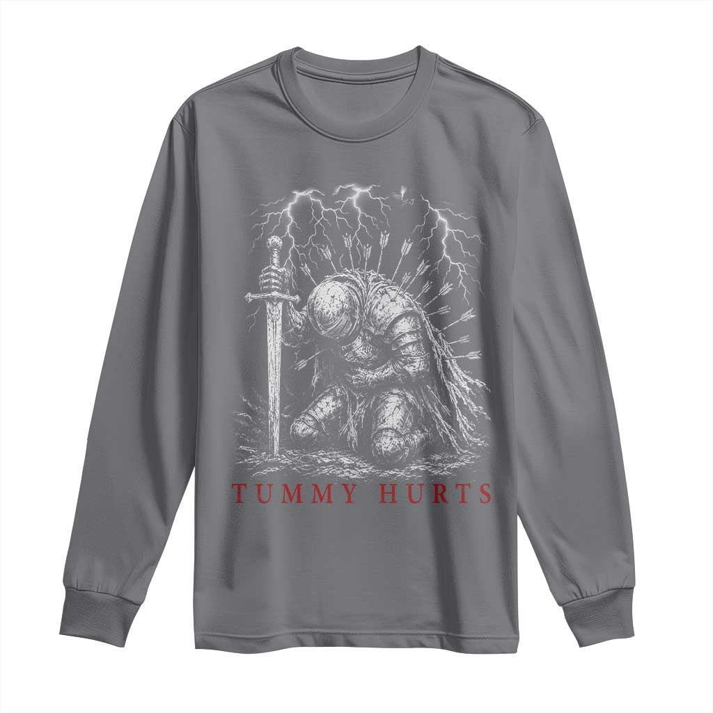 Tummy Hurts Funny Medieval Knight Dark Fantasy Humor Long Sleeve Shirt