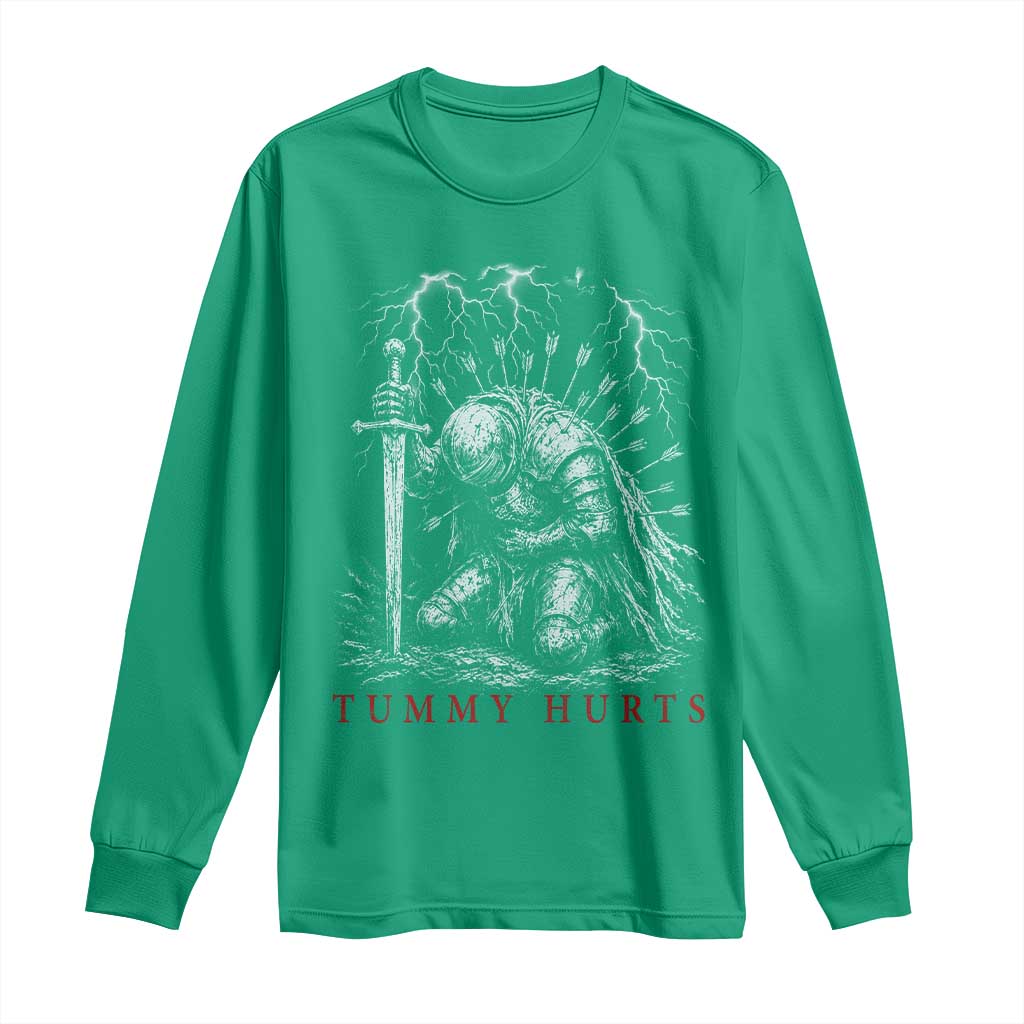 Tummy Hurts Funny Medieval Knight Dark Fantasy Humor Long Sleeve Shirt
