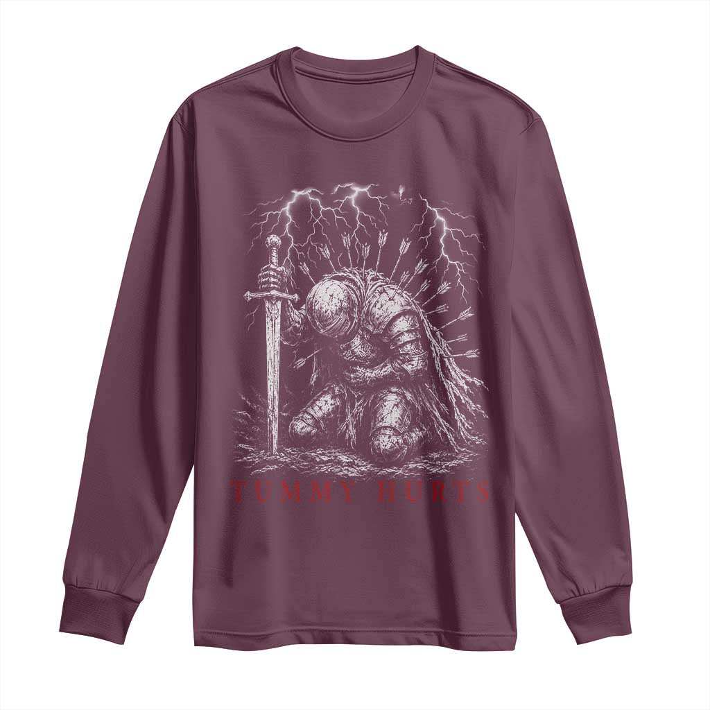 Tummy Hurts Funny Medieval Knight Dark Fantasy Humor Long Sleeve Shirt