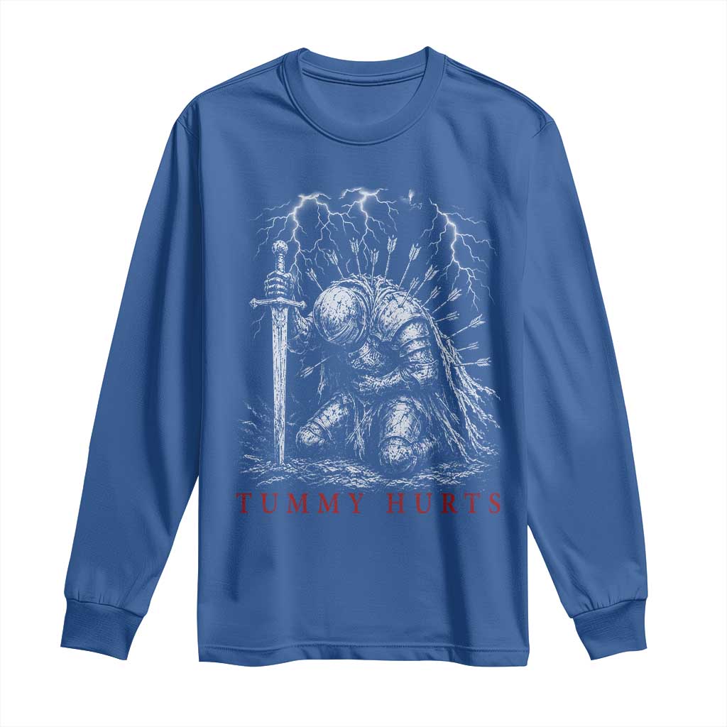 Tummy Hurts Funny Medieval Knight Dark Fantasy Humor Long Sleeve Shirt