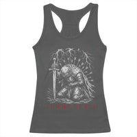 Tummy Hurts Funny Medieval Knight Dark Fantasy Humor Racerback Tank Top
